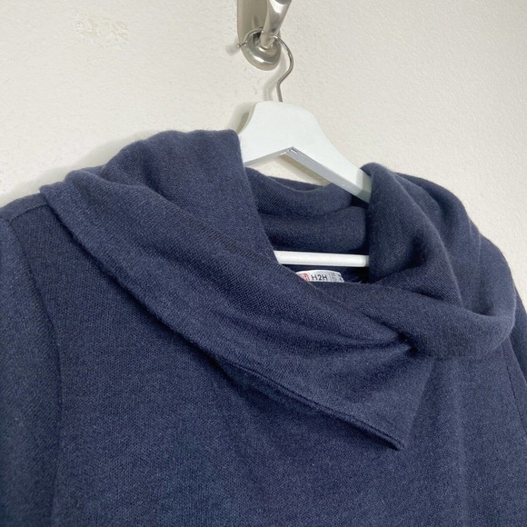 H2H Asymmetrical Cowl Neck Zipper Detail Navy Sweater Sz M - Picture 3 of 10
